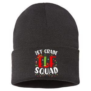 1st Grade Elf Squad Funny Christmas Elf Teacher Student Gift Sustainable Knit Beanie