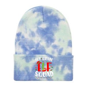 1st Grade Elf Squad Funny Christmas Elf Teacher Student Gift Tie Dye 12in Knit Beanie