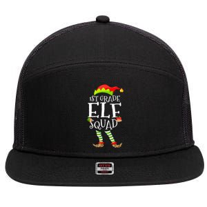 1st Grade Elf Squad Funny Elementary Teacher Christmas  7 Panel Mesh Trucker Snapback Hat