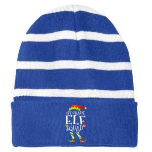 1st Grade Elf Squad Funny Elementary Teacher Christmas  Striped Beanie with Solid Band