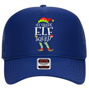 1st Grade Elf Squad Funny Elementary Teacher Christmas  High Crown Mesh Back Trucker Hat