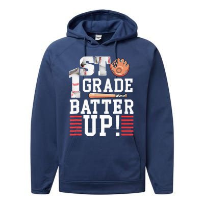 1st Grade First Day Of School 1st Grade Batter Up Baseball Performance Fleece Hoodie