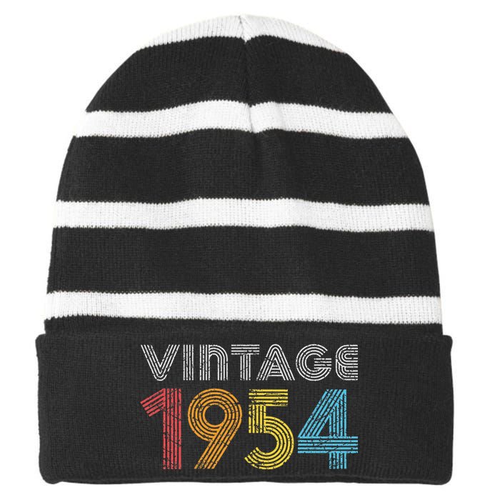 1954 Gift For Women Made Born In 1954 Striped Beanie with Solid Band