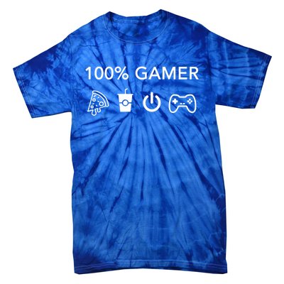 100% Gamer Funny Pizza Power Controller Cool Gamer Gift Tie-Dye T-Shirt