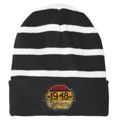 1948 Gift For 75th Birthday 75 Years Old Men Women Vintage Striped Beanie with Solid Band