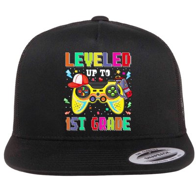 1St Grade Gamer First Day Of First Grade Back To School Flat Bill Trucker Hat