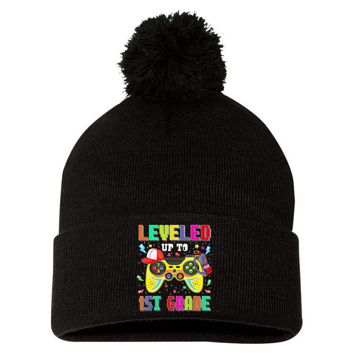 1St Grade Gamer First Day Of First Grade Back To School Pom Pom 12in Knit Beanie
