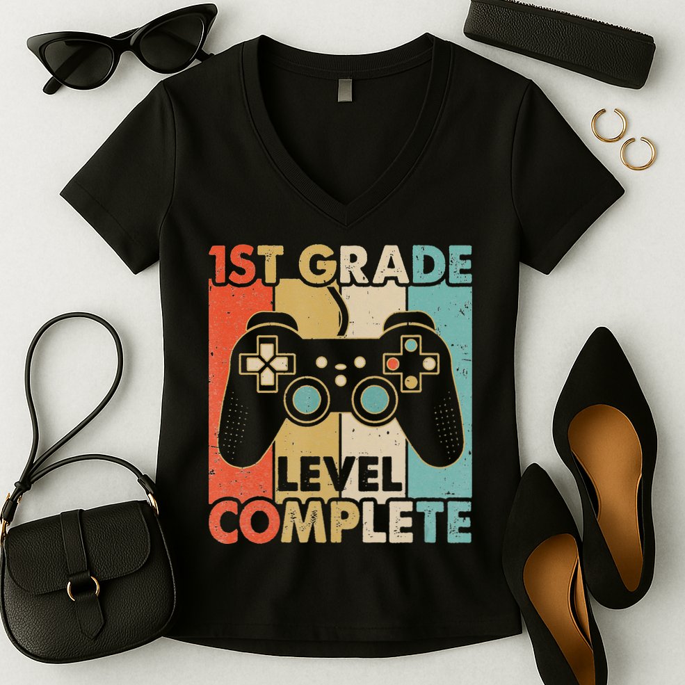 1St Grade Graduation Level Complete Video Games Women's V-Neck T-Shirt