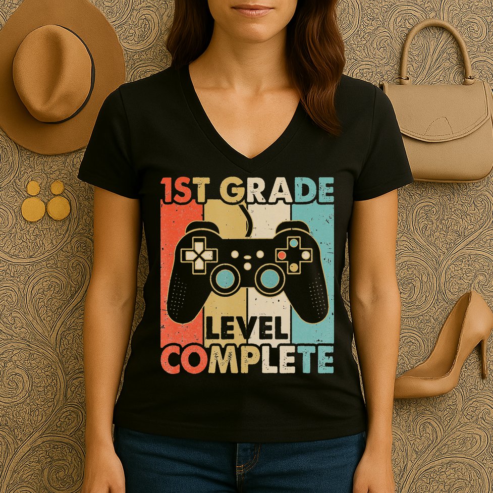 1St Grade Graduation Level Complete Video Games Women's V-Neck T-Shirt