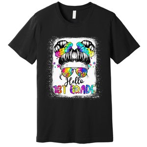 1st Grade Hello Messy Hair Bun Back To School First Day Premium T-Shirt