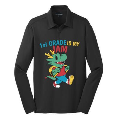 1St Grade Is My Jam First Grade Drag To School Gift Silk Touch Performance Long Sleeve Polo