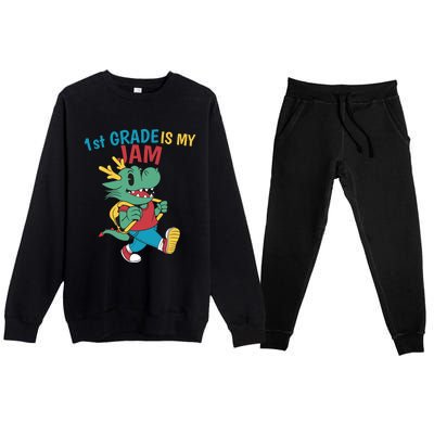 1St Grade Is My Jam First Grade Drag To School Gift Premium Crewneck Sweatsuit Set