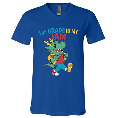 1St Grade Is My Jam First Grade Drag To School Gift V-Neck T-Shirt