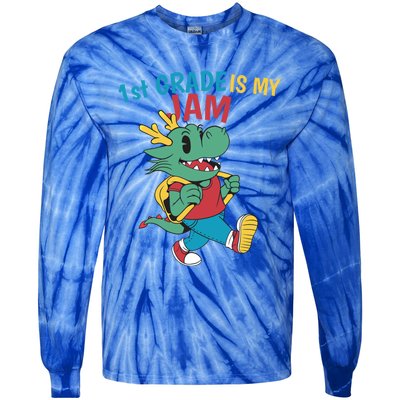 1St Grade Is My Jam First Grade Drag To School Gift Tie-Dye Long Sleeve Shirt