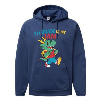 1St Grade Is My Jam First Grade Drag To School Gift Performance Fleece Hoodie