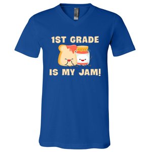 1St Grade Is My Jam Funny 1St Grade Teachers Cool Gift V-Neck T-Shirt