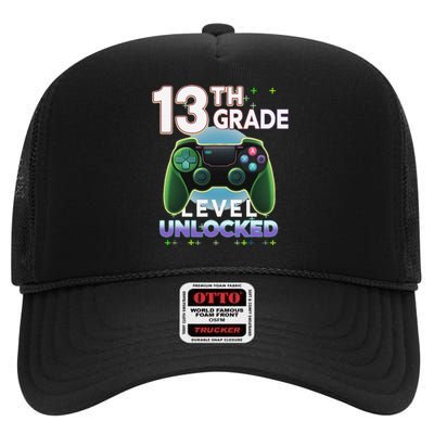 13th Grade Level Unlocked Video Gamer Teenager Birthday High Crown Mesh Back Trucker Hat