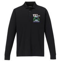 13th Grade Level Unlocked Video Gamer Teenager Birthday Performance Long Sleeve Polo