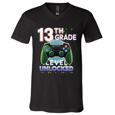 13th Grade Level Unlocked Video Gamer Teenager Birthday V-Neck T-Shirt