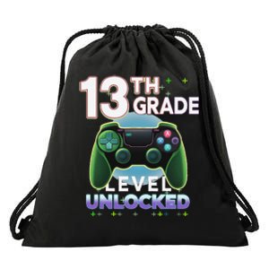 13th Grade Level Unlocked Video Gamer Teenager Birthday Drawstring Bag