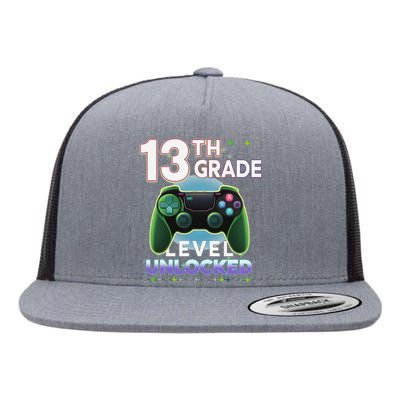 13th Grade Level Unlocked Video Gamer Teenager Birthday Flat Bill Trucker Hat