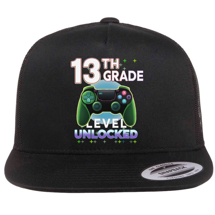 13th Grade Level Unlocked Video Gamer Teenager Birthday Flat Bill Trucker Hat