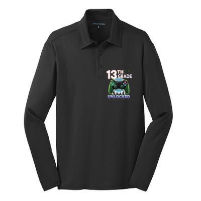 13th Grade Level Unlocked Video Gamer Teenager Birthday Silk Touch Performance Long Sleeve Polo