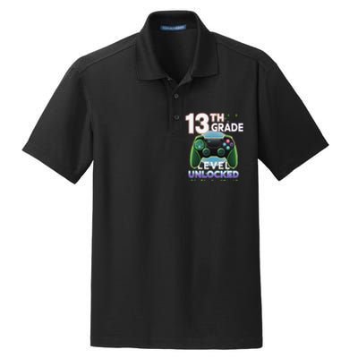 13th Grade Level Unlocked Video Gamer Teenager Birthday Dry Zone Grid Polo