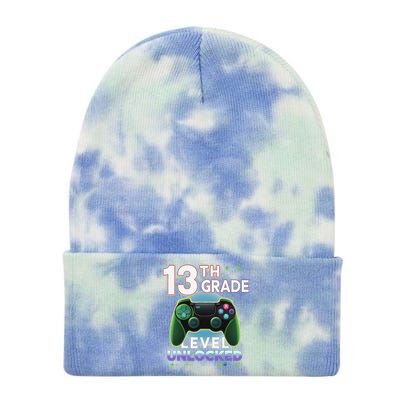 13th Grade Level Unlocked Video Gamer Teenager Birthday Tie Dye 12in Knit Beanie