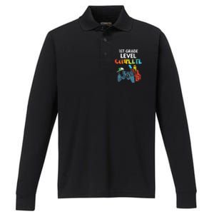 1st Grade Level Complete Gaming Last Day Of School Gamer Performance Long Sleeve Polo