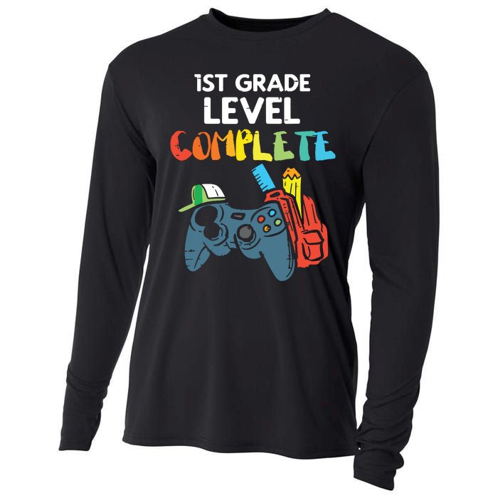 1st Grade Level Complete Gaming Last Day Of School Gamer Cooling Performance Long Sleeve Crew