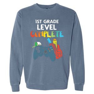 1st Grade Level Complete Gaming Last Day Of School Gamer Garment-Dyed Sweatshirt