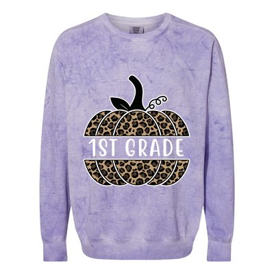 1st Grade Leopard Pumpkin Colorblast Crewneck Sweatshirt
