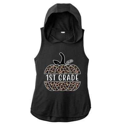 1st Grade Leopard Pumpkin Ladies PosiCharge Tri-Blend Wicking Draft Hoodie Tank