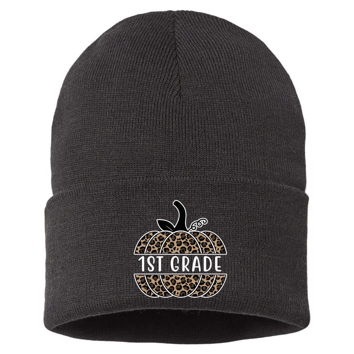 1st Grade Leopard Pumpkin Sustainable Knit Beanie