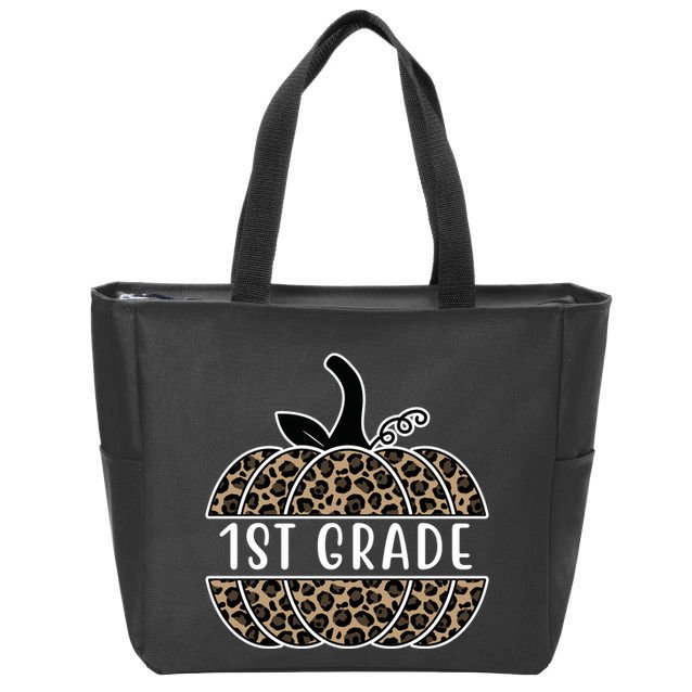 1st Grade Leopard Pumpkin Zip Tote Bag
