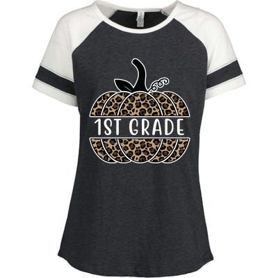 1st Grade Leopard Pumpkin Enza Ladies Jersey Colorblock Tee