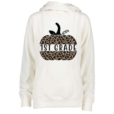 1st Grade Leopard Pumpkin Womens Funnel Neck Pullover Hood