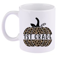 1st Grade Leopard Pumpkin 11oz C Handle Ceramic Mug