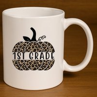 1st Grade Leopard Pumpkin 11oz C Handle Ceramic Mug