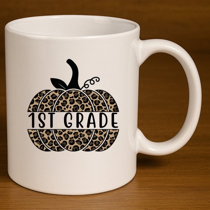1st Grade Leopard Pumpkin 11oz C Handle Ceramic Mug