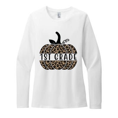 1st Grade Leopard Pumpkin Womens CVC Long Sleeve Shirt