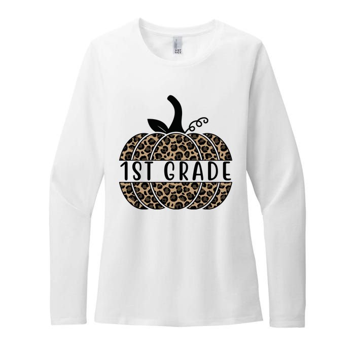 1st Grade Leopard Pumpkin Womens CVC Long Sleeve Shirt