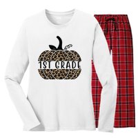 1st Grade Leopard Pumpkin Women's Long Sleeve Flannel Pajama Set 