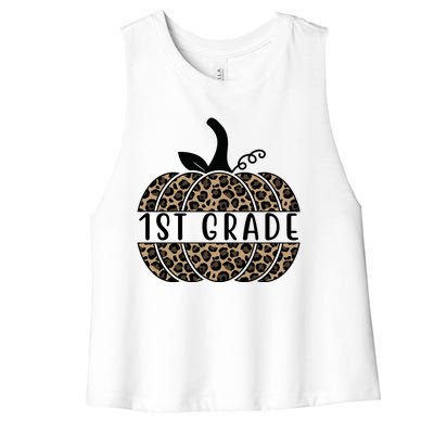 1st Grade Leopard Pumpkin Women's Racerback Cropped Tank