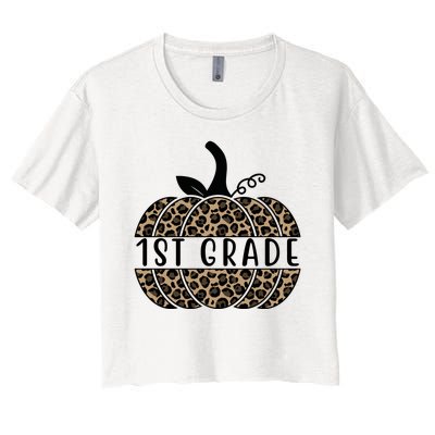 1st Grade Leopard Pumpkin Women's Crop Top Tee