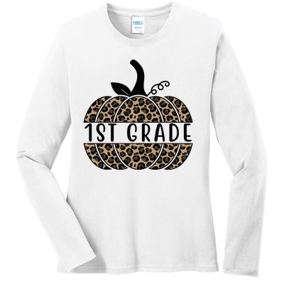 1st Grade Leopard Pumpkin Ladies Long Sleeve Shirt