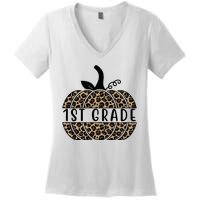 1st Grade Leopard Pumpkin Women's V-Neck T-Shirt