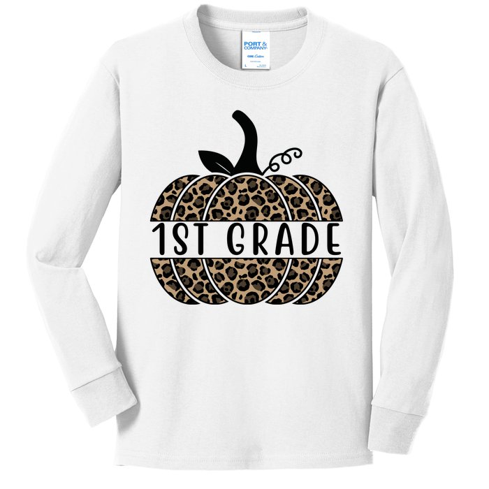 1st Grade Leopard Pumpkin Kids Long Sleeve Shirt