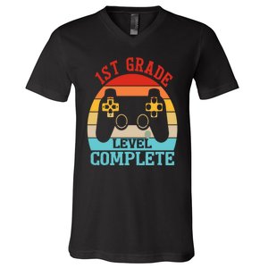 1st Grade Level Complete Last Day Of School Graduation V-Neck T-Shirt